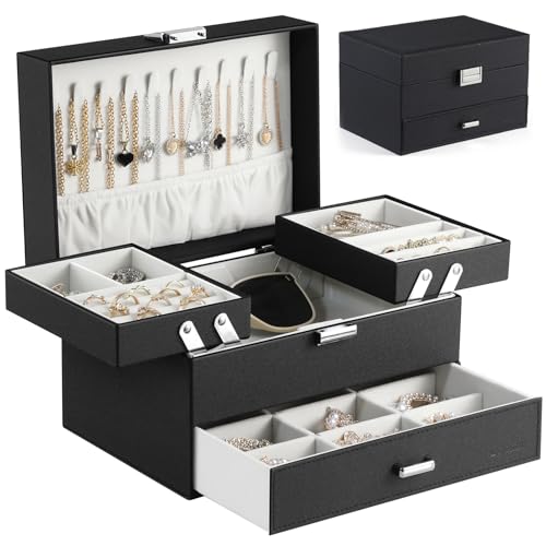 Dajasan Jewelry Organizer Box, Large Jewelry Boxes for Women Girls, Space-Saving 3 Layers Jewelry Storage Case with Drawe...