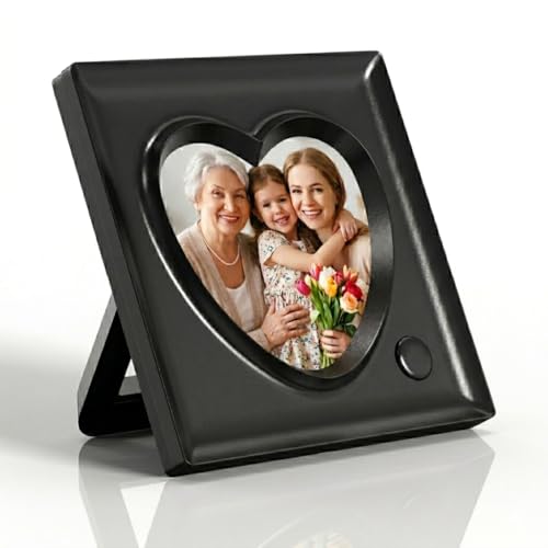 KWANWA Recordable Picture Frame – 20-Second Voice Recording, 3.9x3.9 Heart Shape Photo Frame, Personalized Keepsake for Lo...