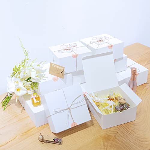 YUEFANBOX 12 Pack White Gift Boxes, 8x8x4in, with Lids, 80ft Twine, Stickers & Tape, Easy Assemble for Bridesmaid Proposa...