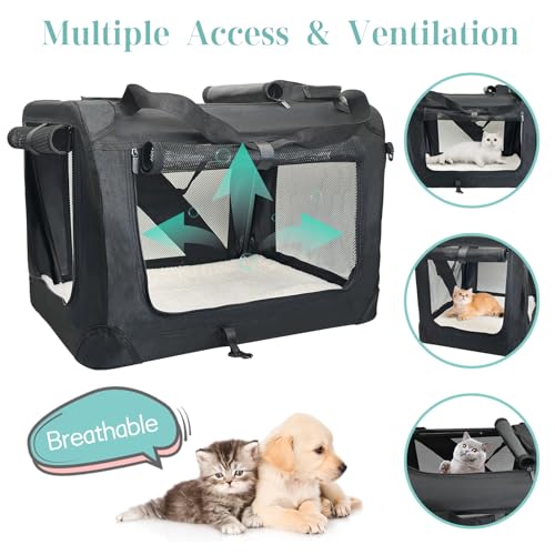 Fhiny Large Cat Carrier for 2 Cats, 24"x17"x17" Soft Dog Crate Collapsible Portable Travel Pet Carrier Bag Durable Breatha...