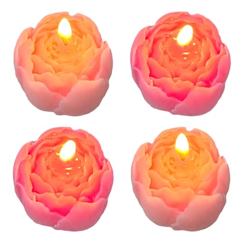 4-Pack Pink Scented Tea Lights, Flower-Shaped Beeswax Soy Wax Tealight Candles, Ideal for Relaxation, Spa, and Gifts