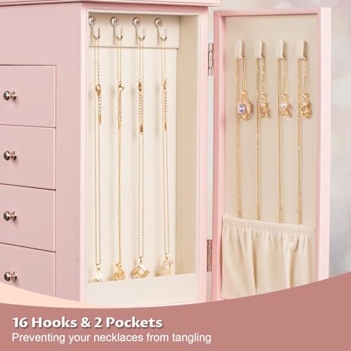 Emfogo Jewelry Boxes for Women, 5-Layer Large Leather Jewelry Organizer Box with Mirror and Drawers, Jewelry Storage for N...