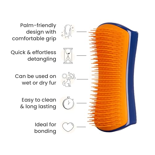 Pet Teezer Detangling Dog Grooming Brush, Dog Bath Brush for Long Haired Breeds and Wet or Dry Fur, Large, Navy & Orange
