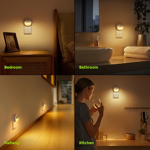 AUVON Plug in Night Light with Motion Sensor and Dusk to Dawn Sensor, Mini Warm White LED Nightlight with 1-50 lm Adjustab...