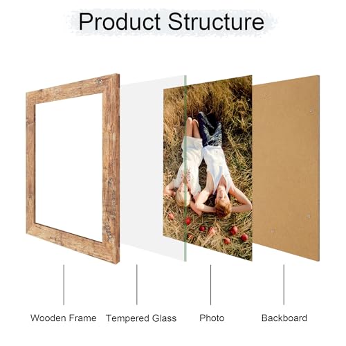 iRahmen 8x10 Picture Frame with HD Tempered Glass, Wood Photo Frame for Tabletop and Wall Display (Rustic Brown, 1 Pack)