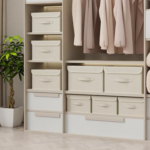 ENUMAIL Storage Boxes, Collapsible Storage Bins with Lids, Cotton and linen cloth Storage Baskets with Handle, for Books, ...