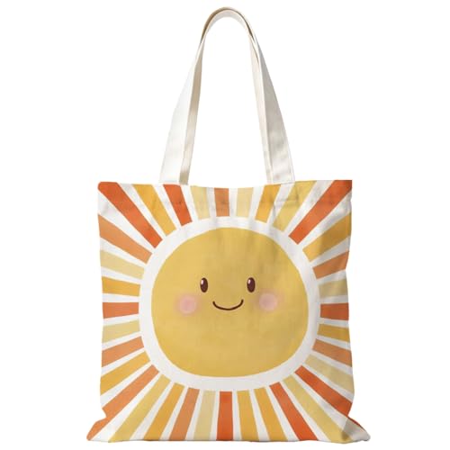 YRDBGHZDF Boho Sun Sunshine Tote Bag, Colorful Canvas Tote Bags, Reusable Grocery Shopping Bag