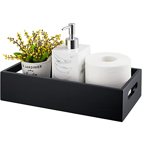 ALELION Black Bathroom Basket - Wooden Toilet Tank Paper Basket with Handle for Organizing - Back of Toilet Storage Organi...