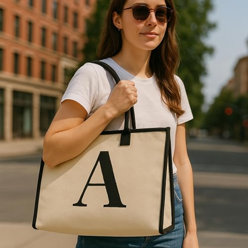 Salt Earth Personalized Initial Tote Bag for Women, Large Beach Grocery Utility Tote, Custom Monogram Shopping Bag.