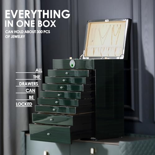 SYENS Wooden Jewelry Box Fingerprint Lockable 9-Layers Extra Large Capacity Jewelry Cabinet for Necklace/Rings/Pendants/Br...