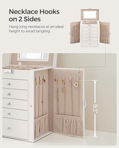 SONGMICS 6-Layer Jewelry Box Organizer with 5 Drawers, Jewelry Storage Case with Lock and Mirror, Large Storage Capacity, ...