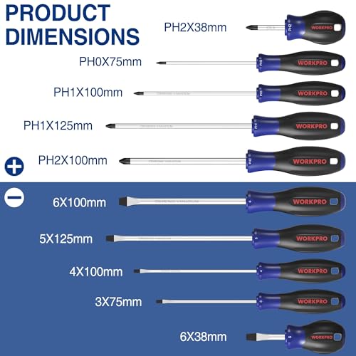 WORKPRO 10-Piece Magnetic Screwdriver Set with Pouch, Phillips, Slotted, Flat Head Screwdriver Include Magnetizer, Screwdr...