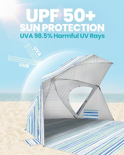 OutdoorMaster Pop Up Beach Umbrella, Portable Beach Tent Shelter, Beach Shade Sun Canopy with UPF 50+ UV Protection, Exten...