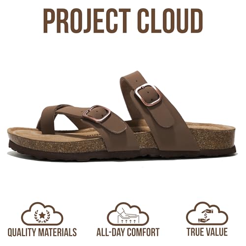 Project Cloud 100% Genuine Leather Womens Sandals -Lightweight Womens Slides Memory Foam Insole & Cork Footbed Sandals Wom...