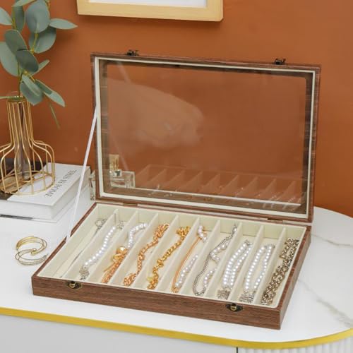 MIOINEY Glass Lid Necklace Organizer Box Transparent Necklace Holder Organizer Velvet Necklace Display Box Clear Lid Jewel...