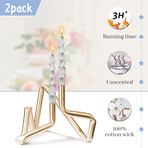 Hyacinth Spiral Candle Sticks Floral Printed Taper Candle Handmade Twisted Candlesticks 7.5 Inch Short Tapered Candles for...