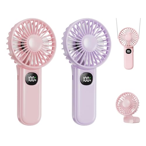 xigmer Portable Fan, 2-Pack Rechargeable Handheld Fans with 12H Battery, 5-Speed 180° Foldable USB Fan, Cooling Face Fan w...