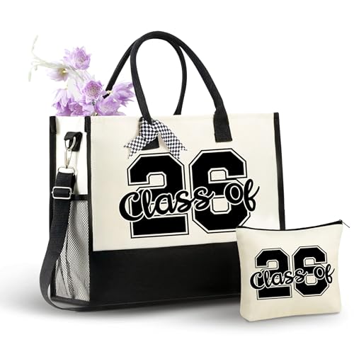 InnoBeta 2026 Graduation Gifts, Class of 2026 Gifts Canvas Tote Bag with Top Zipper Closure and Shoulder Strap for Graduat...