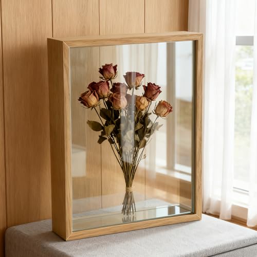 Wooden Dried Flower Photo Frame Acrylic Floating Shadow Box Frame, 1 Pcs 8×10 Inch Decorative Photo Frames for Wall, DIY A...