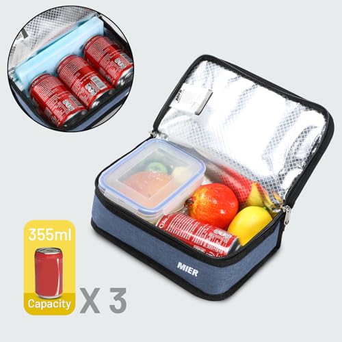 MIER Small Lunch Bag for Kids & Adults Compact Insulated Lunch Box Portable Thermal Mini Cooler for Work School Travel, Bl...