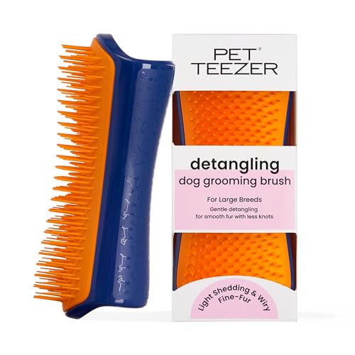 Pet Teezer Detangling Dog Grooming Brush, Dog Bath Brush for Long Haired Breeds and Wet or Dry Fur, Large, Navy & Orange