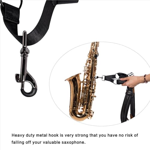 Rayzm Saxophone Strap, Universal Double Shoulder Leather Strap for Sax, Adjustable Padded Harness Strap for Alto Tenor Bar...