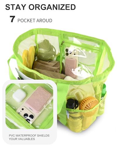 Genteen Sandproof Mesh Beach Bag with Detachable Cooler, Waterproof Zipper Tote Bag for Women Swim Pool Vacation Travel