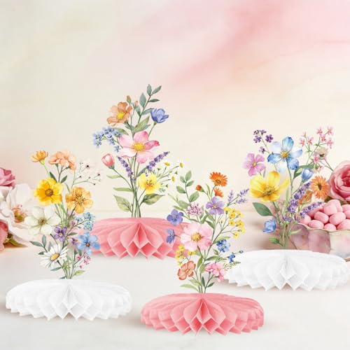 Wildflower Party Decorations – Plates, Cups, Napkins, Cutlery, Banner, Tablecloth, Balloons, Honeycomb Centerpieces for Sp...