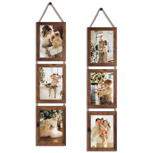 QUTREY 5x7 Collage Picture Frames, 6 Openings Hanging Photo Frame Set Display Vertical 5 by 7 inch Pictures for Wall Deco...