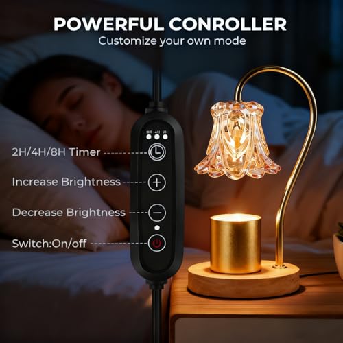 Candle Warmer Lamp with Timer 2 Bulbs Light Dimmable Electric Candle Warmer Flower Shape for Bedroom Home Decor, Wax Melt ...