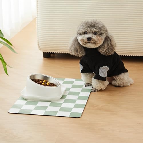 Ralxion Checkered Dog Feeding Mat, Absorbent Mats for Dog Food and Water Bowl, Dispenser, Retro Modern Aesthetic Sage Gree...