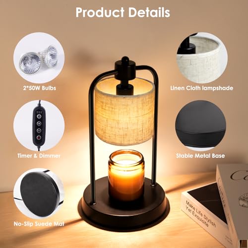 FullyCare Candle Warmer Lamp Electric with Timer: Wax Melts Warmer - Dimmable Candle Wax Warmer Electric Candle Warmer wit...