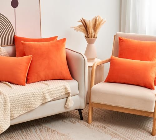 GriNeed Fall Orange Throw Pillow Covers Decorative Velvet Set of 2 18x18 Inch Pillow Covers, Soft Burnt Orange Pillowcases...