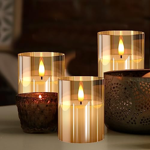 Tyawon Glass Battery Operated LED Flameless Candles with Remote and Timer, Real Wax Candles Warm Color Flickering Light fo...