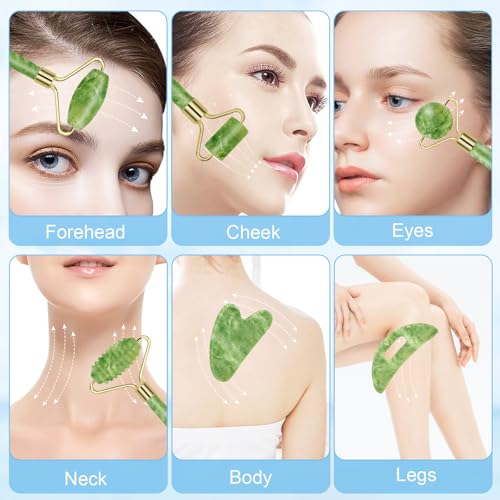 Sbnnfikeb Gua Sha Facial Tools, Guasha Tool for Face, Jade Face Roller,Self Care Gift for Women and Men
