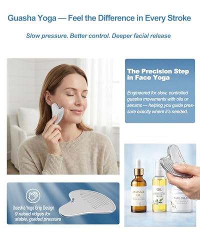 Yeamon Gua Sha Facial Tools & Massager Set, Stainless Steel Skin Care Tools for Face and Body, 3-in-1 Head Massage Combs &...