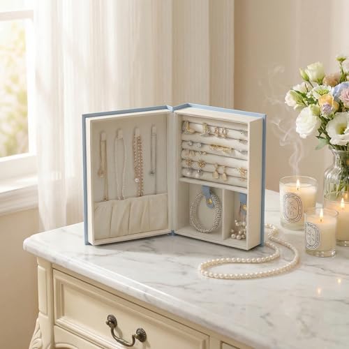 CASEGRACE Jewelry Box Organizer PU Leather Diary Jewelry Box with Magic Book Design Jewelry Case for Earrings Bracelet Nec...