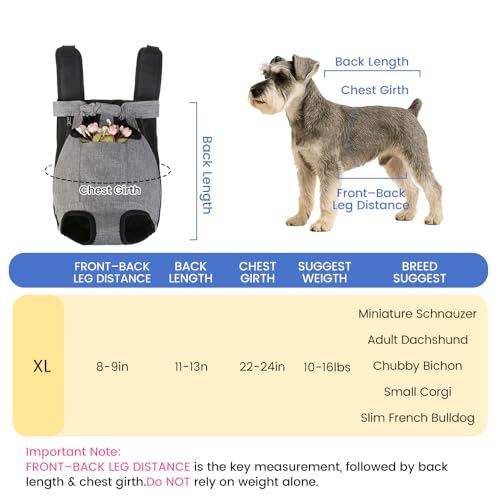 Dog Backpack Carrier, Front Pocket for Essentials, Pet Sling Front Backpack for Small Medium Dogs 10-16 Lbs, Legs Out, Adj...