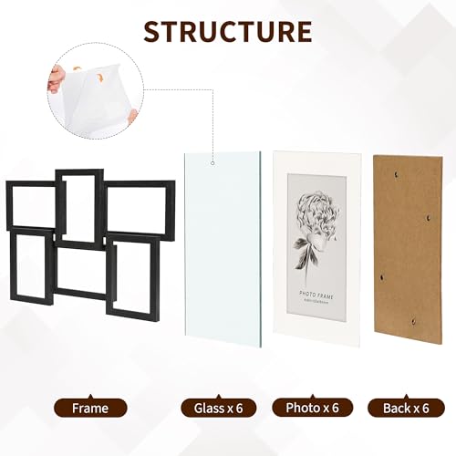 IDEALHOUSE 4x6 Picture Frames Collage Wall Decor, 6-Pack Photo Collage Frame, Multi Picture Frame Set with Glass Front