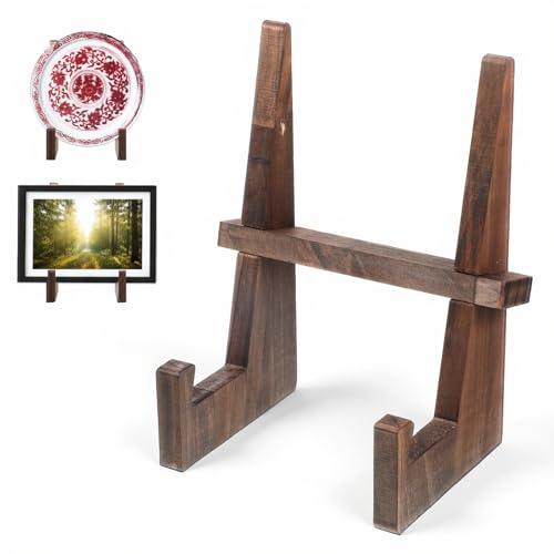 Eldraqth Wooden Plate Stands, 8.8 Inch Wood Plate Display Stands Decorative Picture Frame Holder Stand Table Top Easels fo...