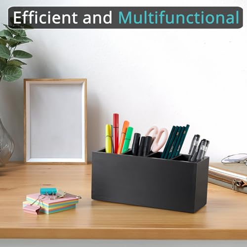 Bivvclaz Pencil Pen Holder for Desk, Wooden Office Desk Organizers and Accessories with 4 Slots for Countertop, Makeup Bru...