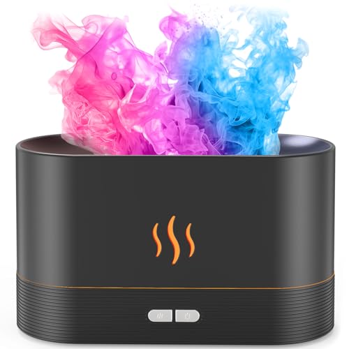 PIZAY Essential Oil Diffuser, Air Humidifier with Flame Led Light - 7 Colors, 180mL Capacity (8 Hours), Noiseless Operatio...