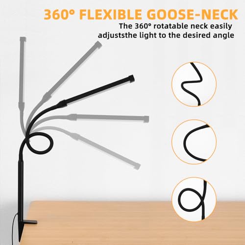 Voncerus LED Desk Lamp with Clamp, Eye-Caring Clip on Lights for Home Office, 3 Modes 10 Brightness, Long Flexible Goose-N...