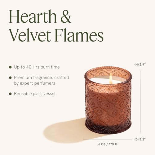 LA JOLIE MUSE Hearth & Velvet Flames Candle - Saffron, Clove, Vanilla | 6 oz Natural Soy Wax | 40 Hours Clean Burn | Elega...