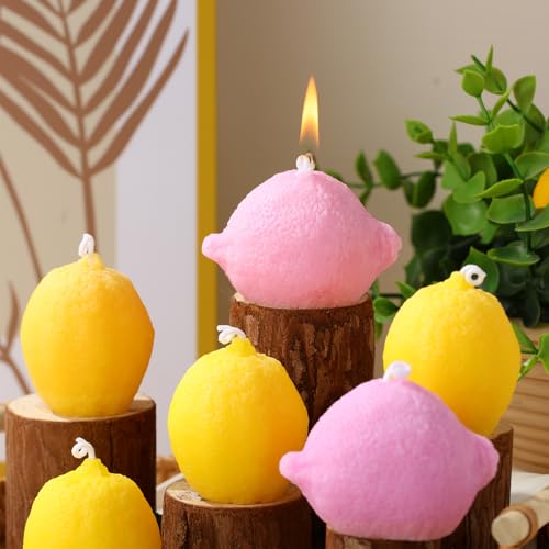 MTLEE 8 Pcs Lemon Shaped Scented Candle Cute Fruit Aroma Soy Wax Decorative Candle Table Photo Prop for Birthday Gift Medi...