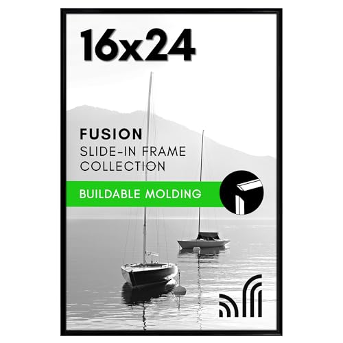 Americanflat 16x24 Poster Frame with Polished Front Cover - Slide-In Photo Frame with Buildable Molding - Fusion Collectio...