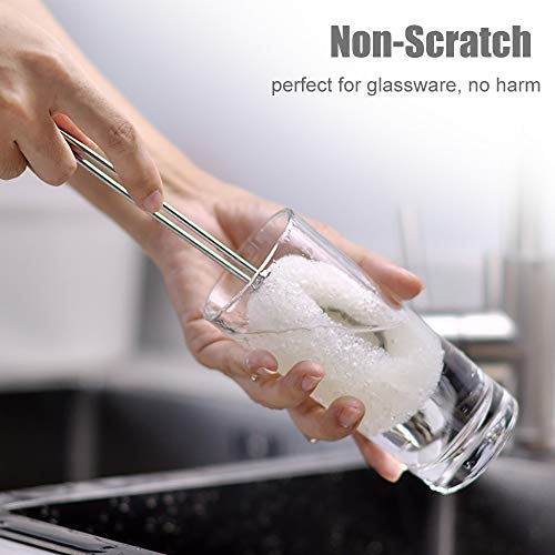 ALINK 6-Pack Sponge Bottle Dish Brush with Handle, Non-Scratch Washing Scrubber Cleaner for Wine/Whiskey Glass, Cups, Tumb...
