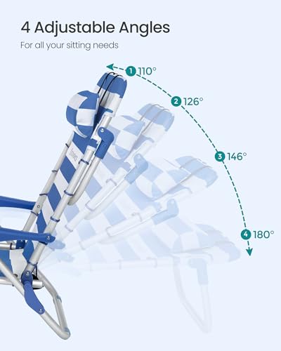 SONGMICS Portable Backpack Beach Chair, 331 lb Capacity, 4 Angles Adjustable Backrest, 2 Side Pockets, Towel Bar, Blue and...