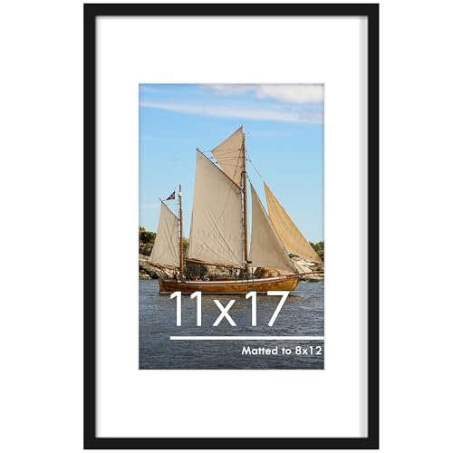 PEALSN 11x17 Picture Frame, Display Pictures 8 x 12 with Mat or 11 x 17 Without Mat for Wall Mounting Display, Photo Frame...