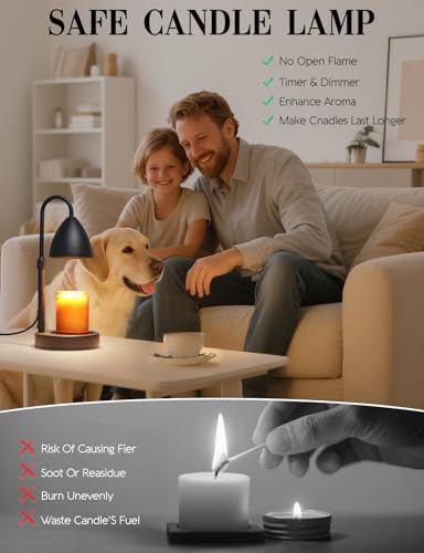 MRSZIRUI Candle Warmer Lamp with Timer Dimmable, Lamp Candle Warmer Birthday Gifts for Women, Black Adjustable Wax Melter ...